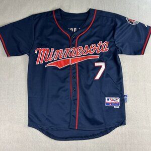 Majestic Mens Blue Minnesota Twins Baseball Jersey Joe Mauer #7 Short Sleeve 50